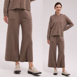 Nap Loungewear Heverly Ann Cropped Wool Wide Leg Pants Bark Brown size Small